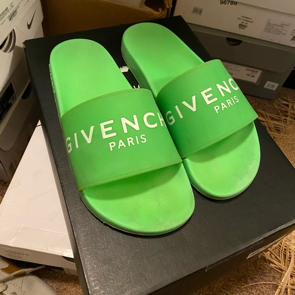 neon givenchy slides